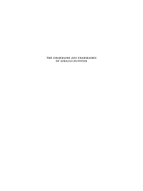 Cover image for book The "Grammaire des grammaires" of Girault-Duvivier