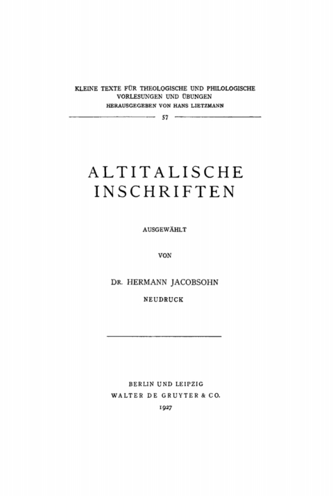 Cover image for book Altitalische Inschriften