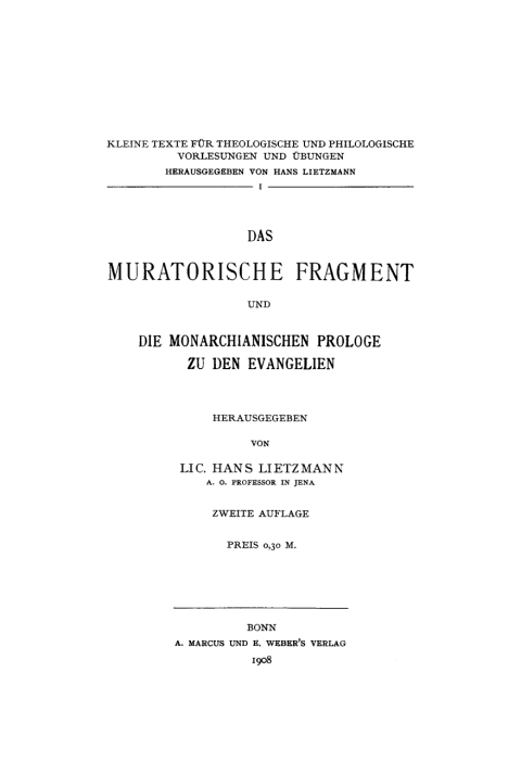 Cover image for book Das muratorische Fragment und die monarchianischen Prologe zu den Evangelien
