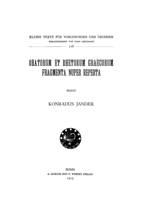Cover image for book Oratorum et rhetorum Graecorum fragmenta nuper reperta