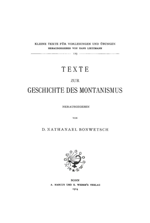 Cover image for book Texte zur Geschichte des Montanismus
