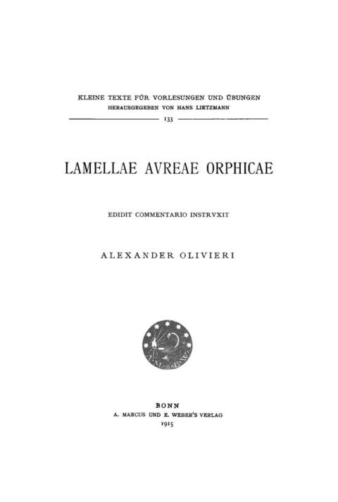 Cover image for book Lamellae avreae Orphicae