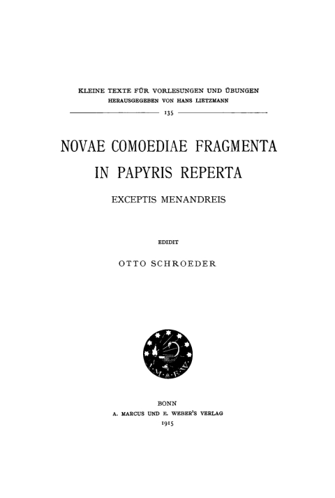 Cover image for book Novae comoediae fragmenta in papyris reperta