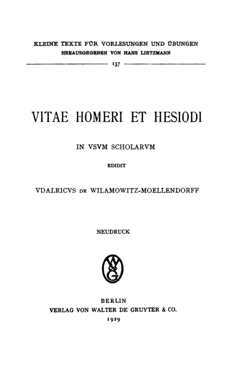 Cover image for book Vitae Homeri et Hesiodi in usum scholarum