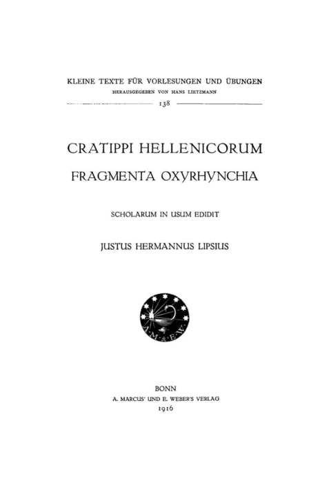 Cover image for book Cratippi Hellenicorum fragmenta Oxyrhynchia