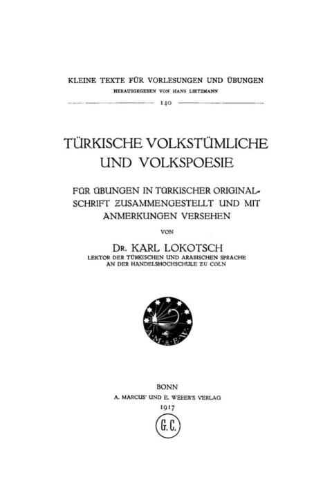 Cover image for book Türkische volkstümliche und Volkspoesie