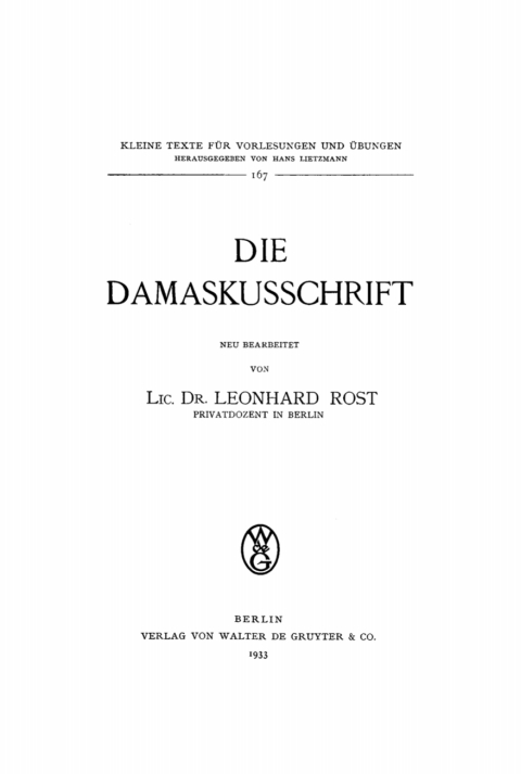 Cover image for book Die Damaskusschrift