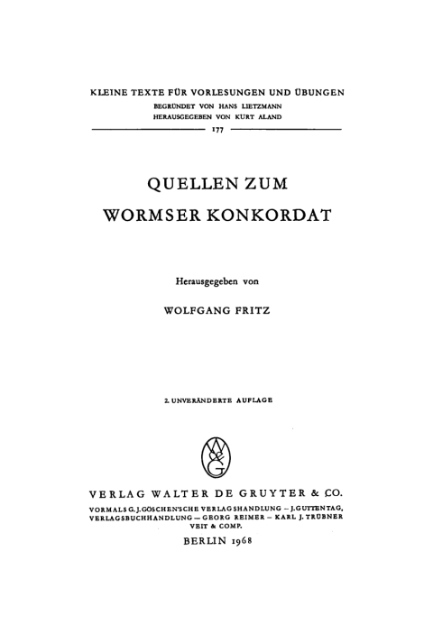Cover image for book Quellen zum Wormser Konkordat