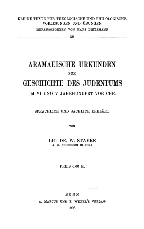 Cover image for book Aramäische Urkunden zur Geschichte des Judentums im 4. und 5. Jahrhundert vor Christus