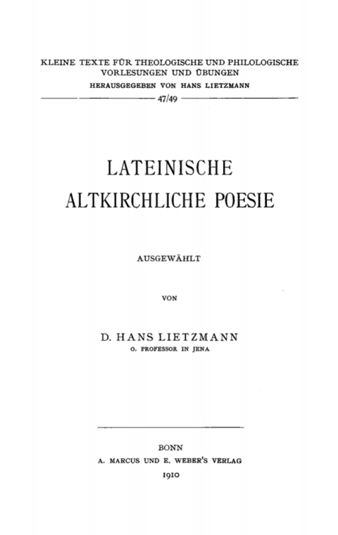 Cover image for book Lateinische altkirchliche Poesie