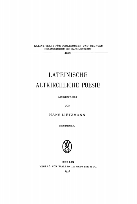 Cover image for book Lateinische altkirchliche Poesie