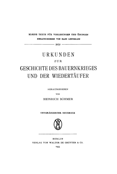Cover image for book Urkunden zur Geschichte des Bauernkrieges und der Wiedertäufer