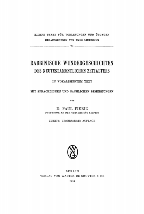 Cover image for book Rabbinische Wundergeschichten des neutestamentlichen Zeitalters in vokalisiertem Text