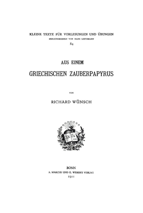 Cover image for book Aus einem griechischen Zauberpapyrus