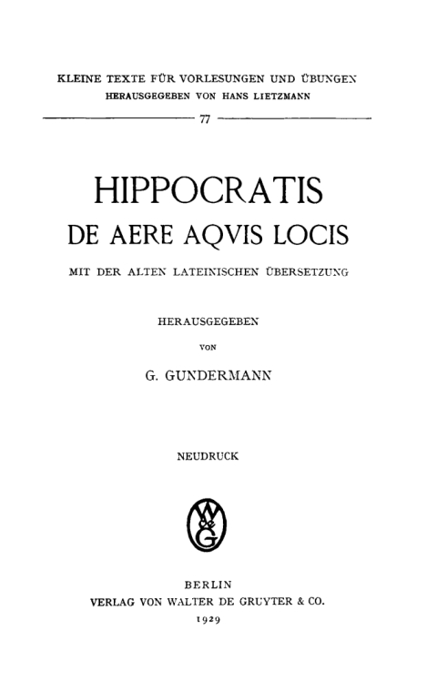 Cover image for book De aere aqvis locis