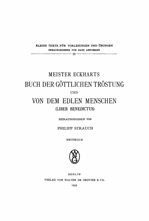 Cover image for book Meister Eckharts Buch der göttlichen Tröstung und von dem edlen Menschen