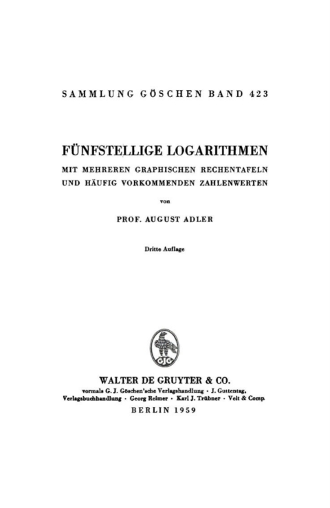 Cover image for book Fünfstellige Logarithmen