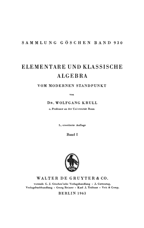 Cover image for book Elementare und klassische Algebra