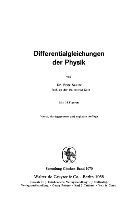 Cover image for book Differentialgleichungen der Physik