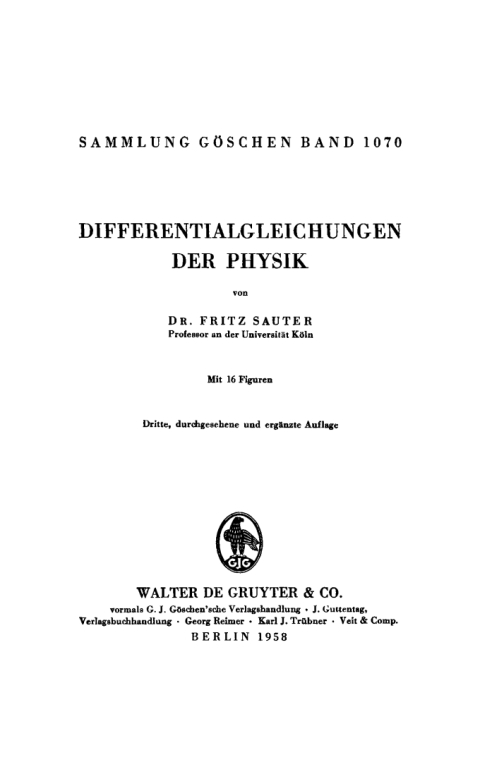 Cover image for book Differentialgleichungen der Physik