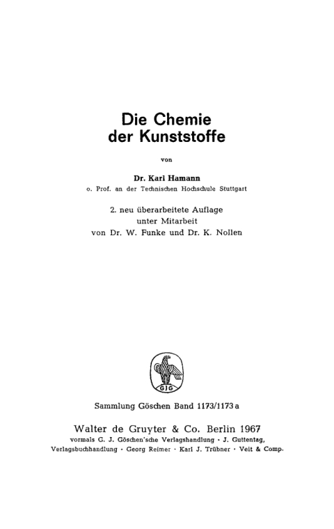 Cover image for book Die Chemie der Kunststoffe