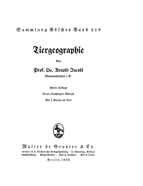 Cover image for book Tiergeographie