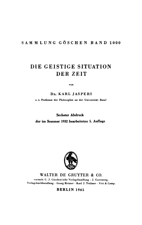 Die geistige Situation der Zeit 