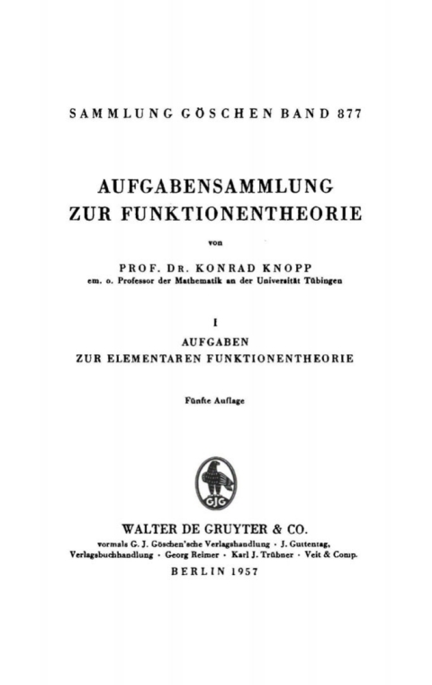 Cover image for book Aufgaben zur elementaren Funktionentheorie