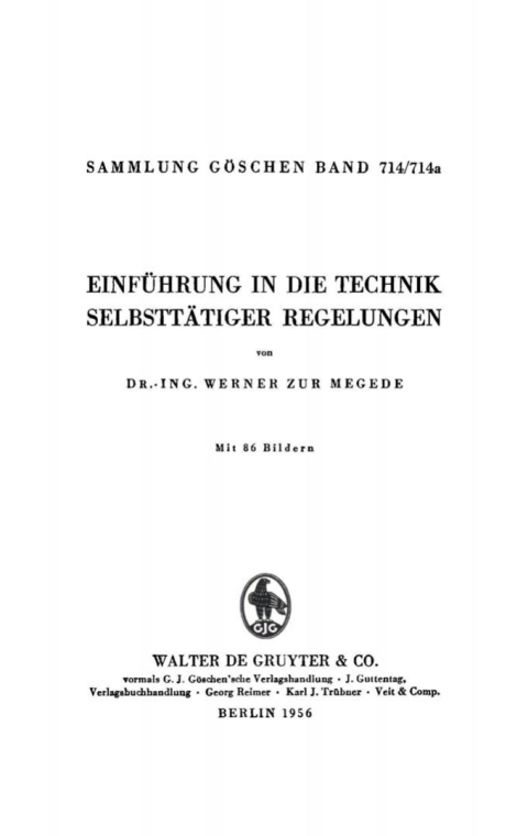 Cover image for book Einführung in die Technik selbsttätiger Regelungen