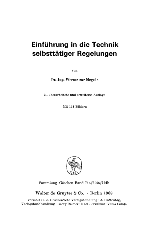 Cover image for book Einführung in die Technik selbsttätiger Regelungen