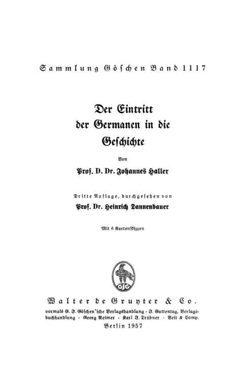 Cover image for book Der Eintritt der Germanen in die Geschichte