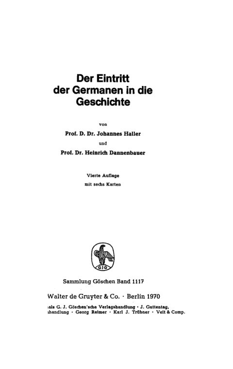Cover image for book Der Eintritt der Germanen in die Geschichte