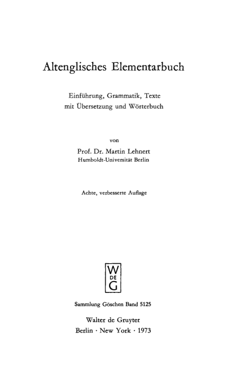 Cover image for book Altenglisches Elementarbuch