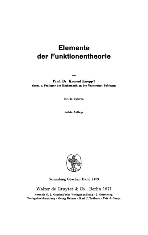 Cover image for book Elemente der Funktionentheorie