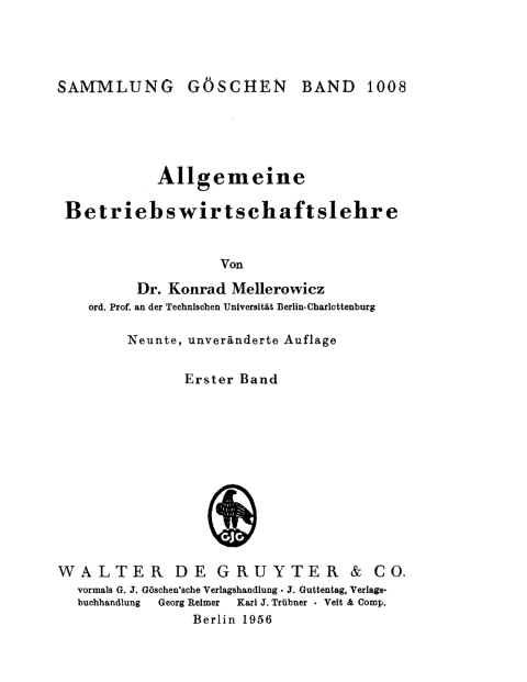 Cover image for book Konrad Mellerowicz: Allgemeine Betriebswirtschaftslehre. Band 1