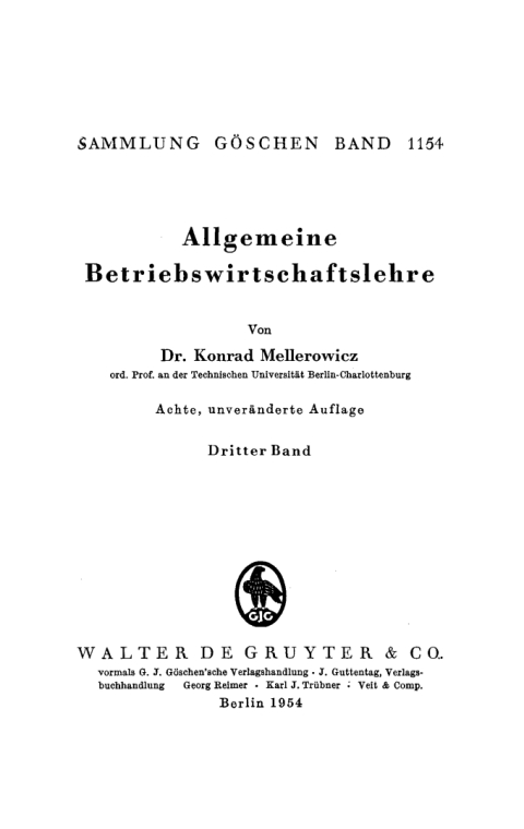 Cover image for book Konrad Mellerowicz: Allgemeine Betriebswirtschaftslehre. Band 3