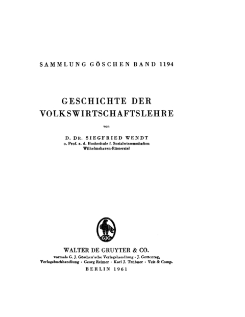 Cover image for book Geschichte der Volkswirtschaftslehre