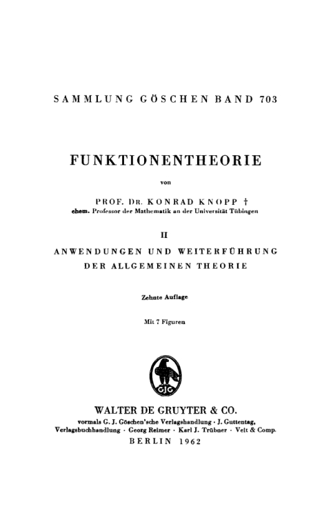 Cover image for book Anwendungen und Weiterführung der allgemeinen Theorie