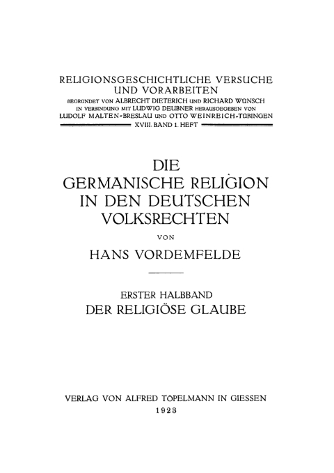 Cover image for book Die germanische Religion in den deutschen Volksrechten
