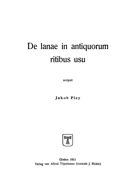 Cover image for book De lanae in antiquorum ritibus usu