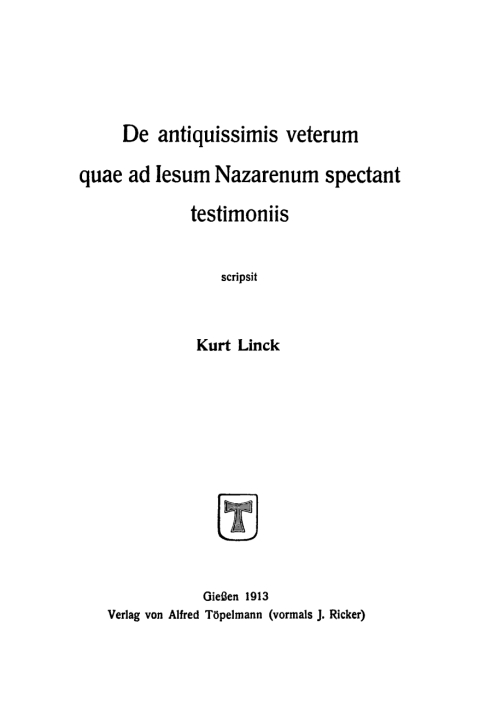 Cover image for book De antiquissimis veterum quae ad lesum Nazarenum spectant testimoniis