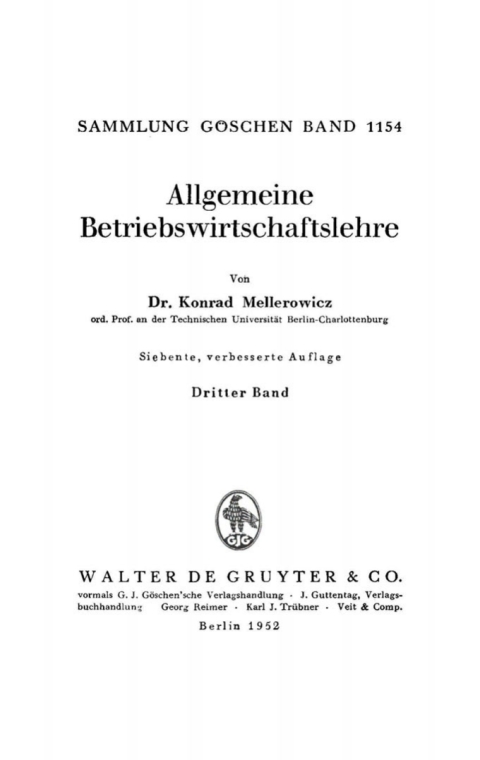 Cover image for book Konrad Mellerowicz: Allgemeine Betriebswirtschaftslehre. Band 3