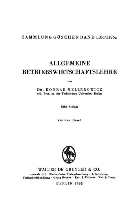 Cover image for book Konrad Mellerowicz: Allgemeine Betriebswirtschaftslehre. Band 4