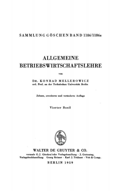 Cover image for book Konrad Mellerowicz: Allgemeine Betriebswirtschaftslehre. Band 4