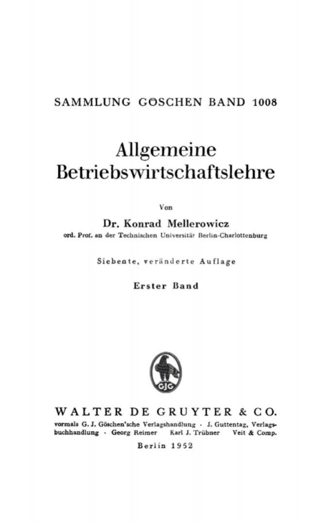 Cover image for book Konrad Mellerowicz: Allgemeine Betriebswirtschaftslehre. Band 1