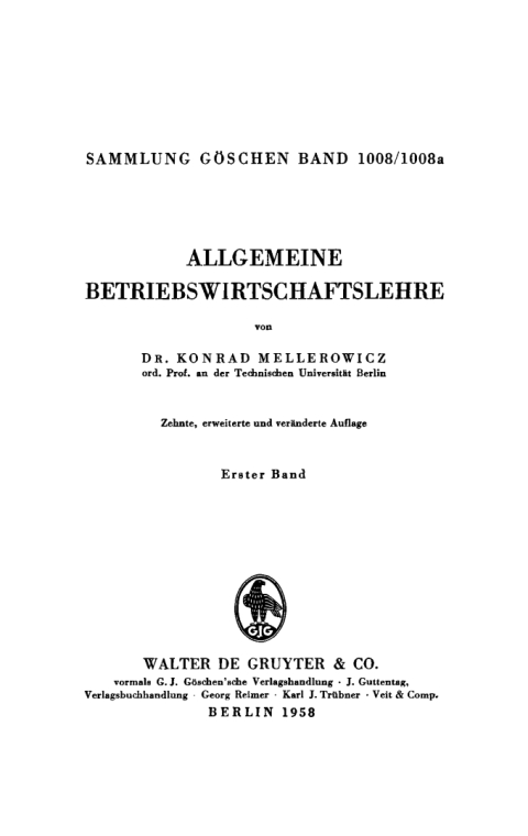 Cover image for book Konrad Mellerowicz: Allgemeine Betriebswirtschaftslehre. Band 1
