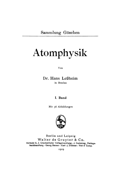 Cover image for book Hans Lessheim: Atomphysik. Band 1
