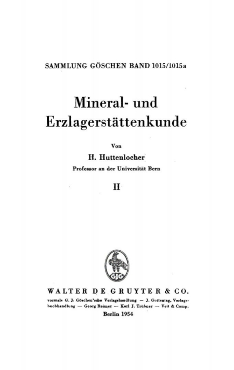 Cover image for book Heinrich Huttenlocher: Mineral- und Erzlagerstättenkunde. Band 2