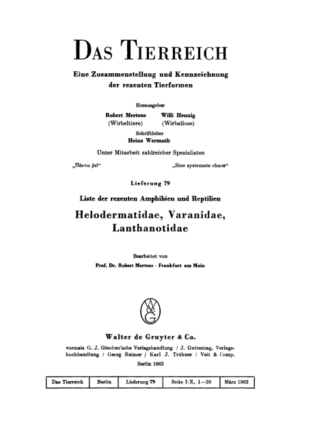 Cover image for book Liste der rezenten Amphibien und Reptilien: Helodermatidae, Varanidae, Lanthanotidae