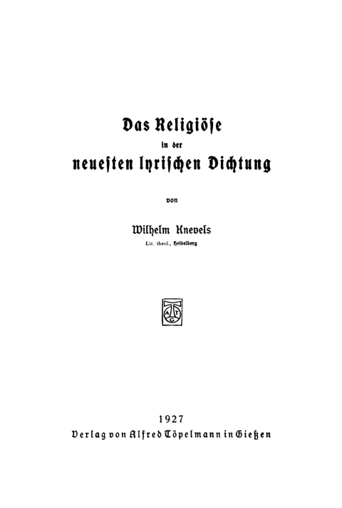 Cover image for book Das Religiöse in der neuesten lyrischen Dichtung